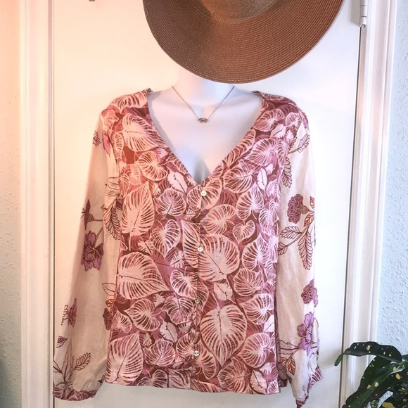 NEW Tahari 100% Linen Pink Floral Button Down Top Size Small - Picture 1 of 15